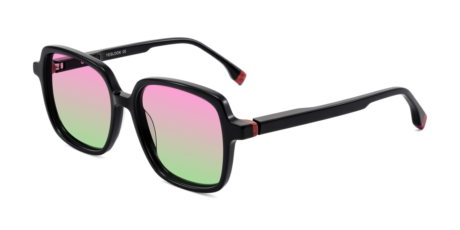 Angle of Huynh in Black with Pink / Green Gradient Lenses
