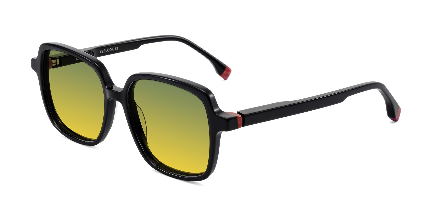 Angle of Huynh in Black with Green / Yellow Gradient Lenses