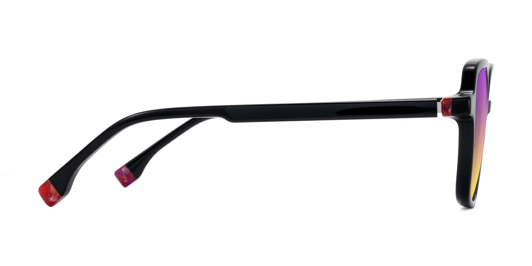 Side of Huynh in Black with Purple / Yellow Gradient Lenses