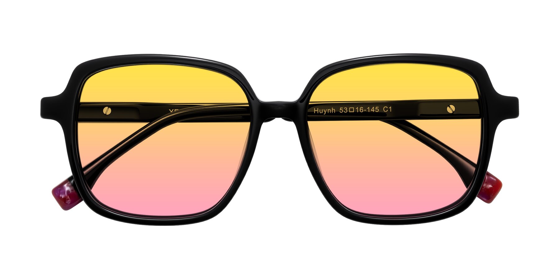 Folded Front of Huynh in Black with Yellow / Pink Gradient Lenses