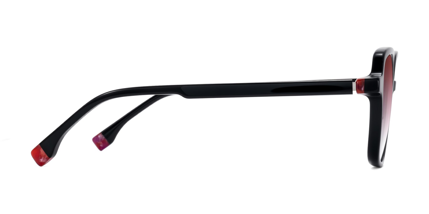 Side of Huynh in Black with Garnet Gradient Lenses