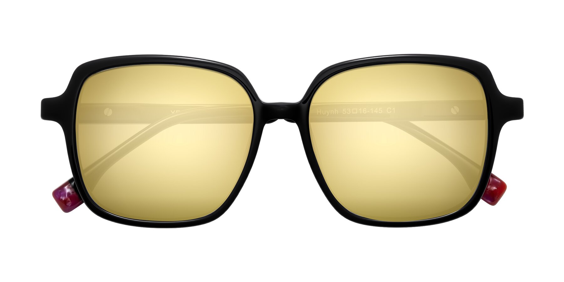 Folded Front of Huynh in Black with Gold Mirrored Lenses