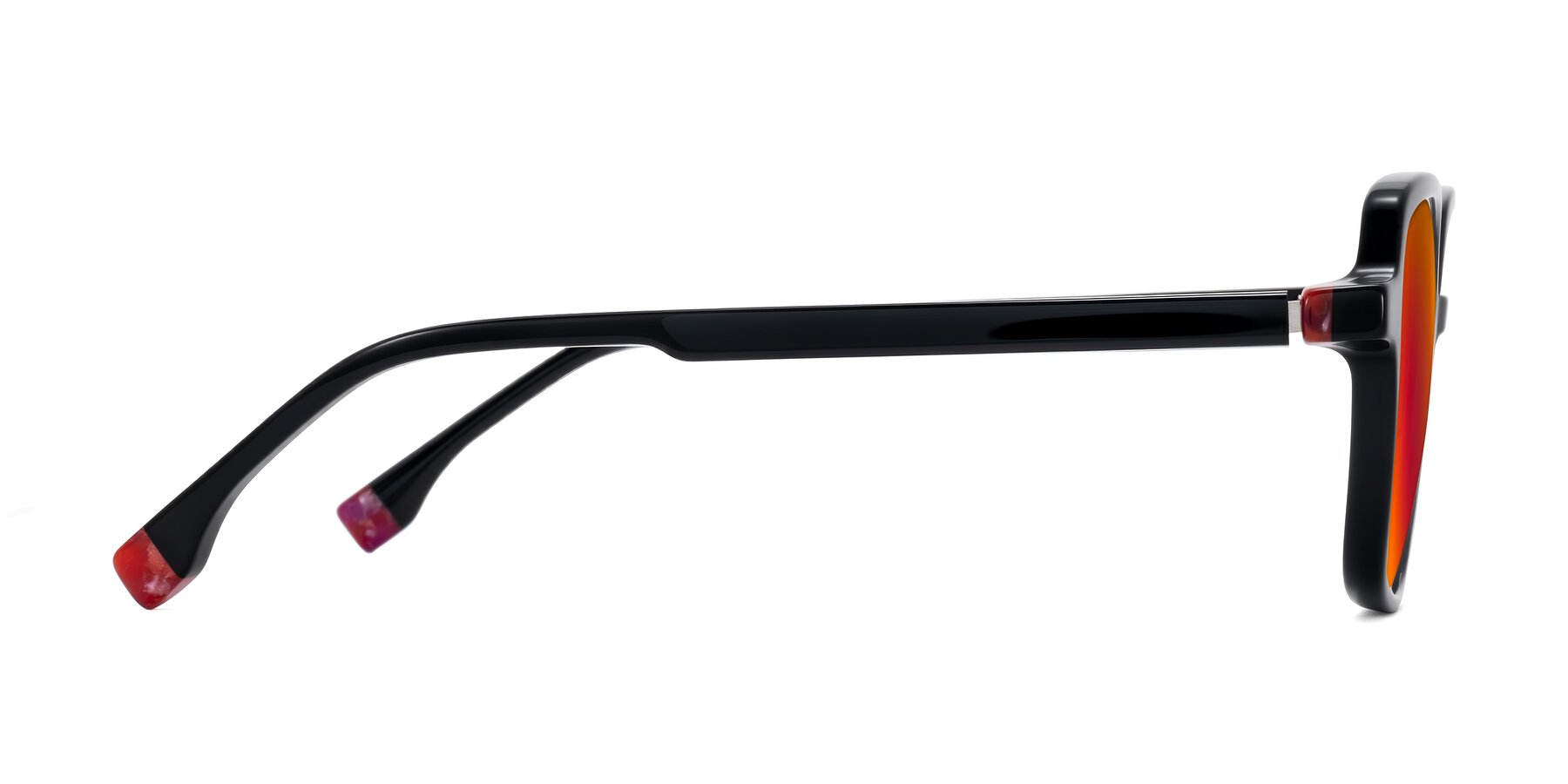 Side of Huynh in Black with Red Gold Mirrored Lenses