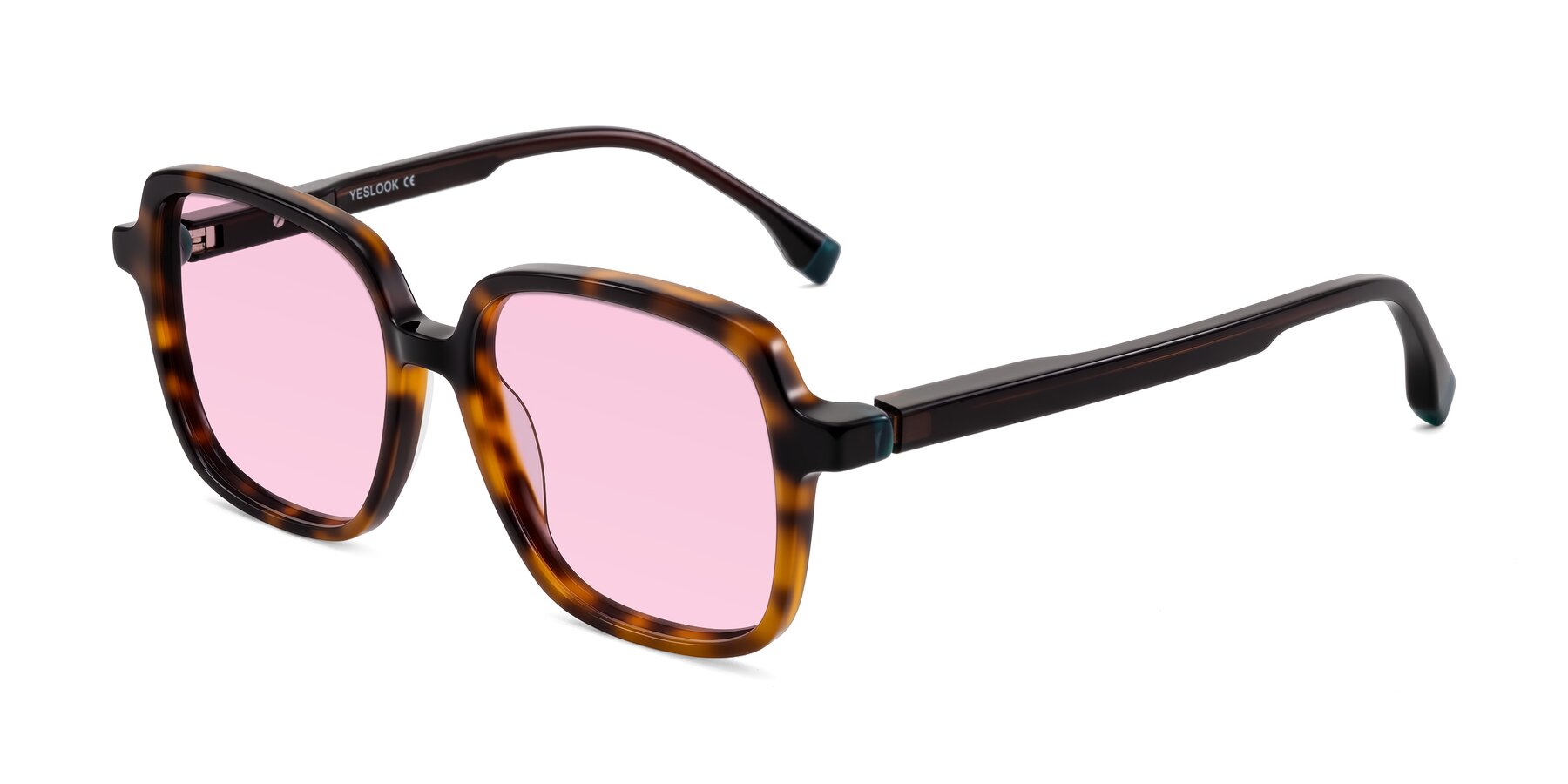 Angle of Huynh in Tortoise with Light Pink Tinted Lenses