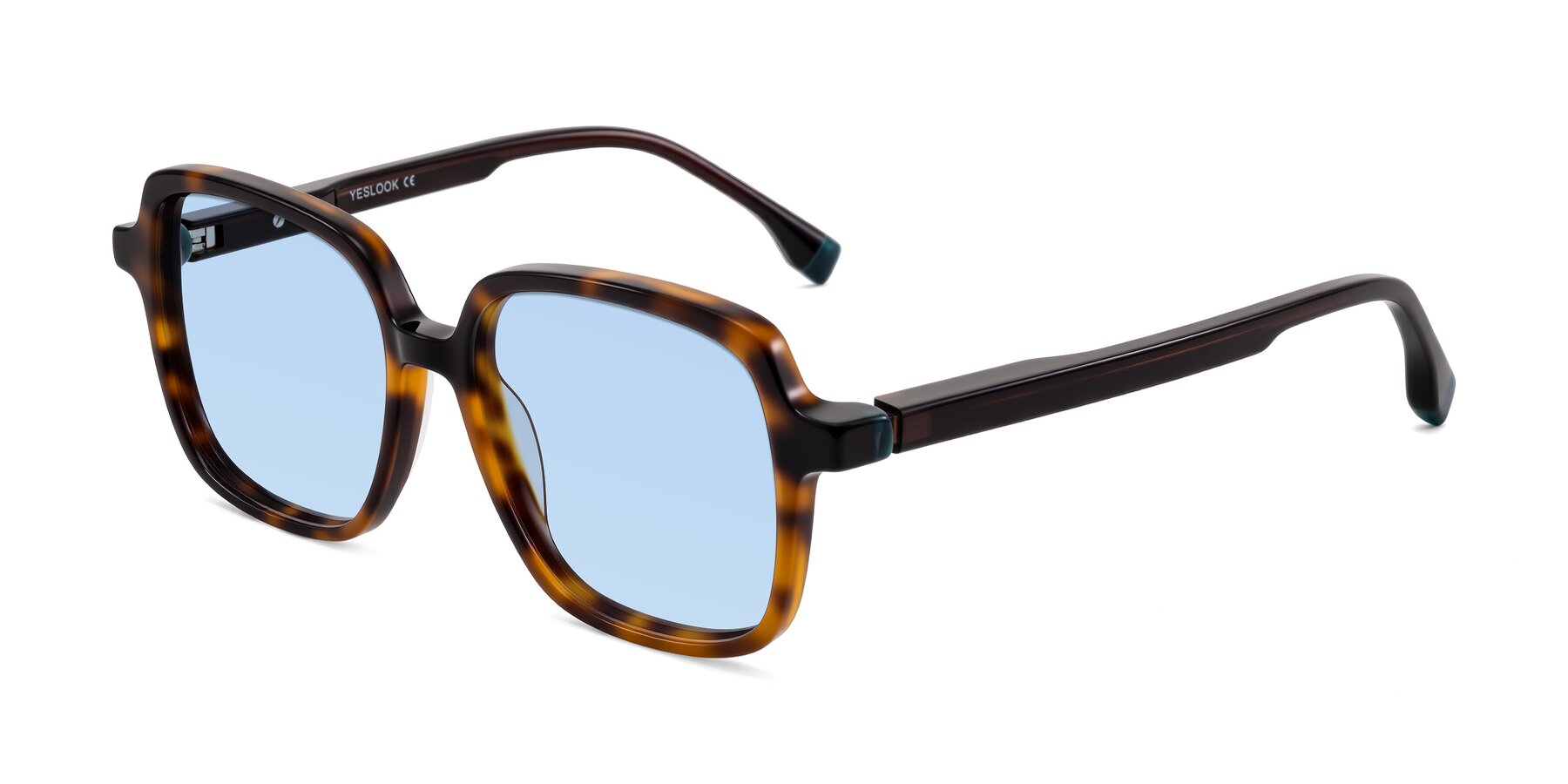 Angle of Huynh in Tortoise with Light Blue Tinted Lenses