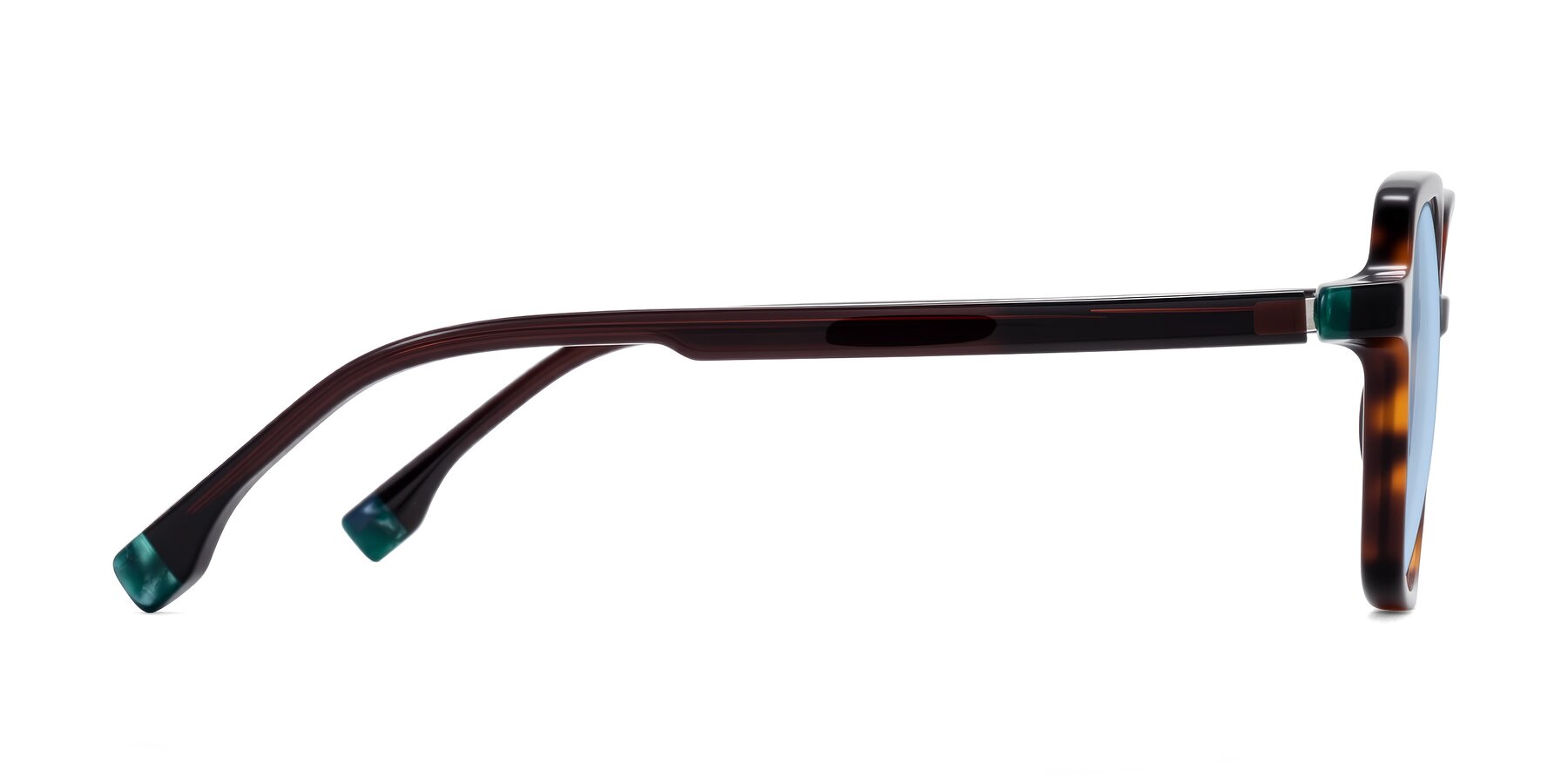 Side of Huynh in Tortoise with Light Blue Tinted Lenses