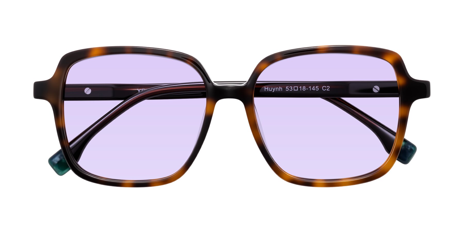 Folded Front of Huynh in Tortoise with Light Purple Tinted Lenses