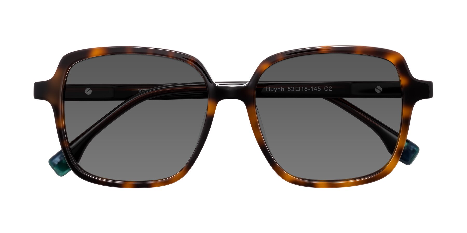 Folded Front of Huynh in Tortoise with Medium Gray Tinted Lenses