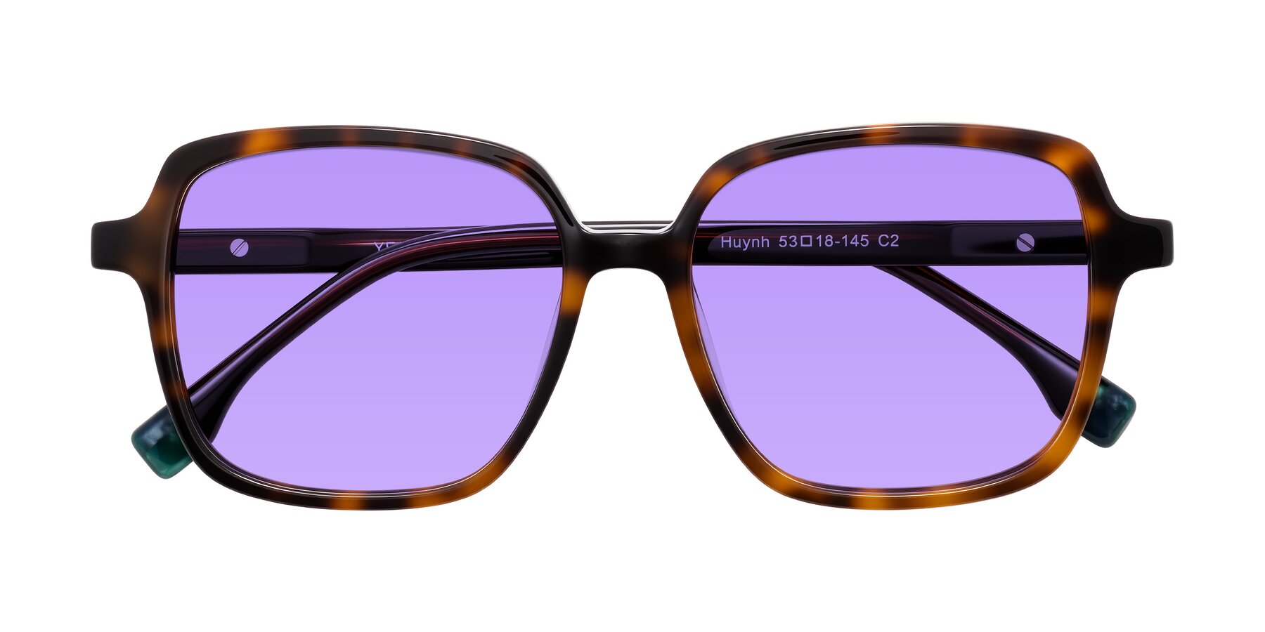 Folded Front of Huynh in Tortoise with Medium Purple Tinted Lenses
