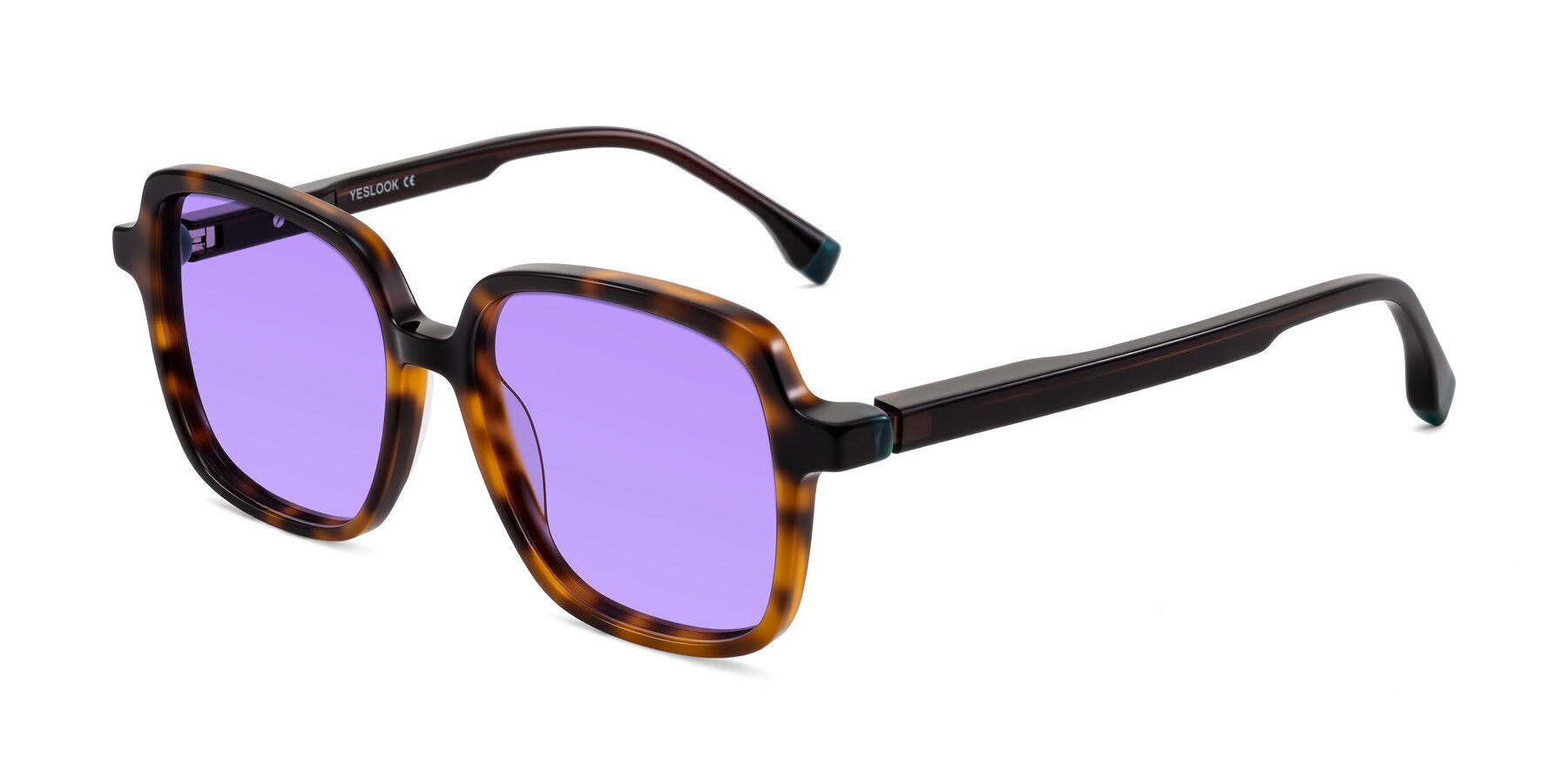 Angle of Huynh in Tortoise with Medium Purple Tinted Lenses