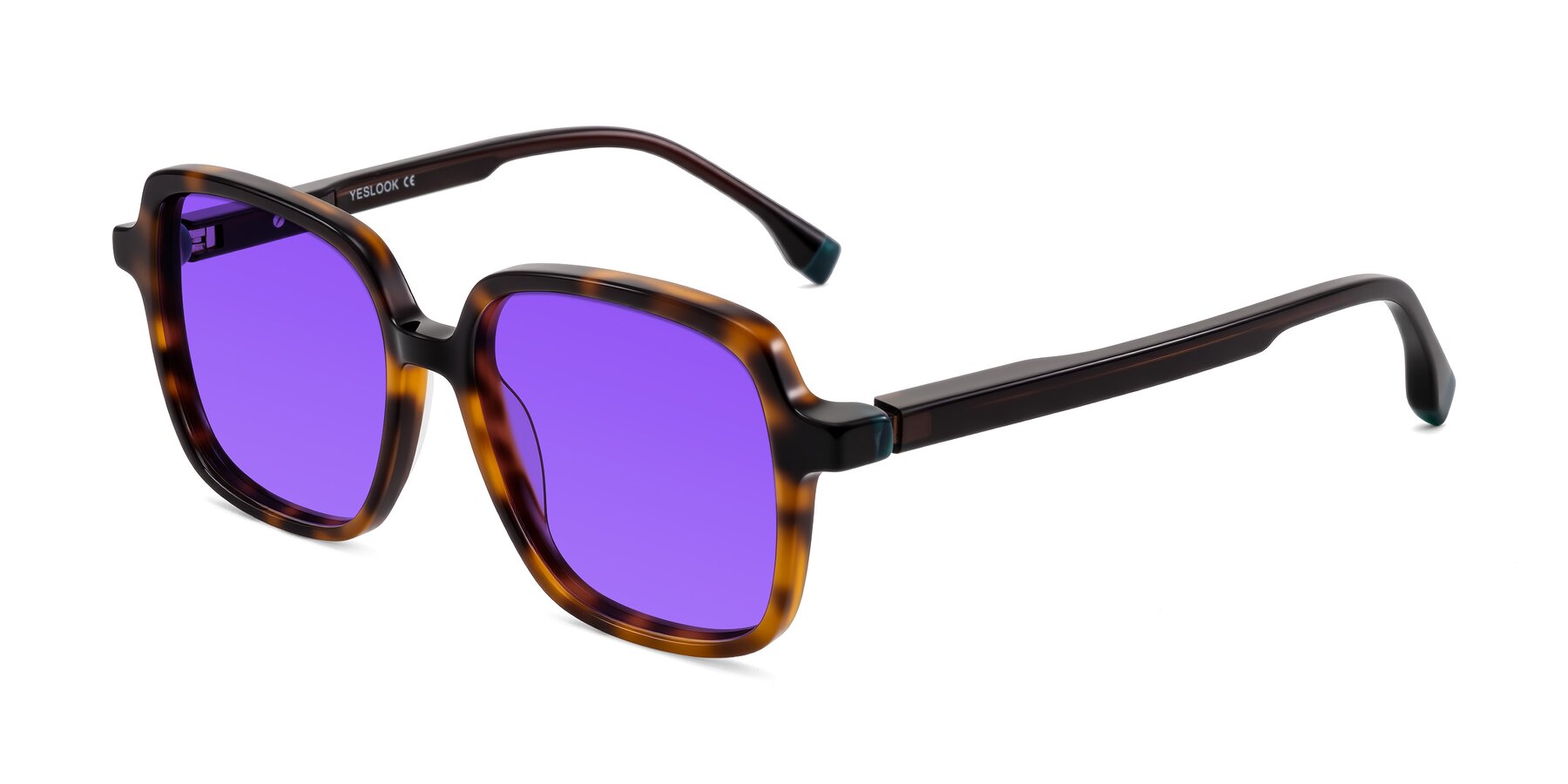 Angle of Huynh in Tortoise with Purple Tinted Lenses