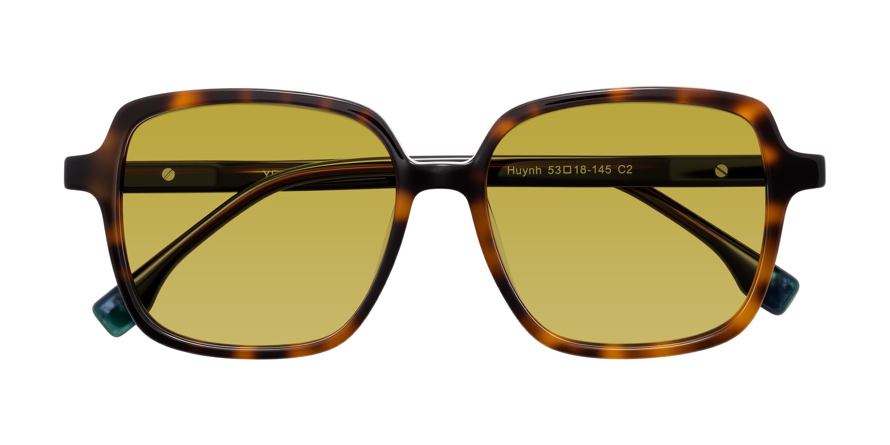 Folded Front of Huynh in Tortoise with Champagne Tinted Lenses