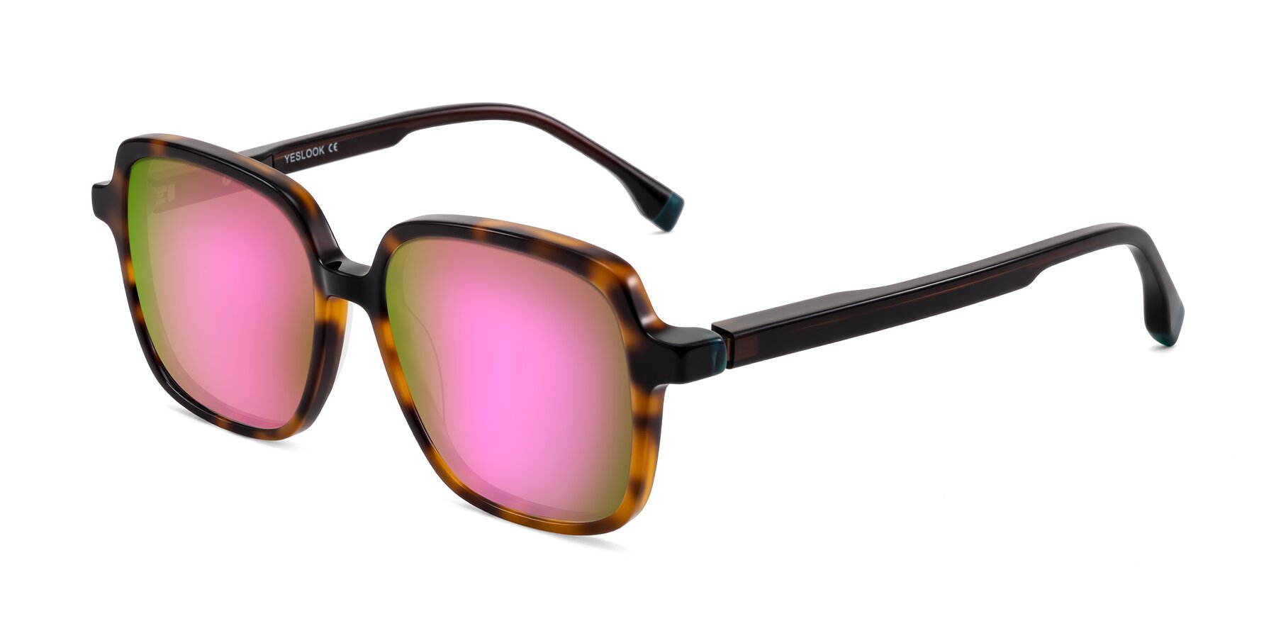 Angle of Huynh in Tortoise with Pink Mirrored Lenses