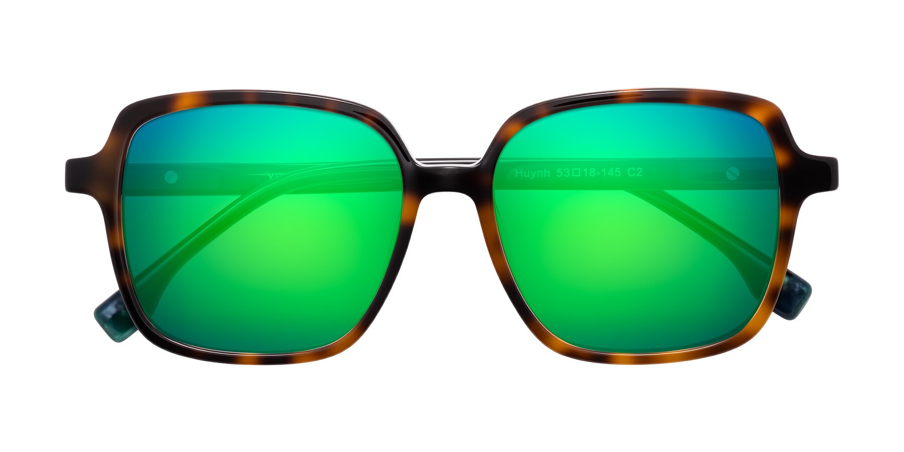 Folded Front of Huynh in Tortoise with Green Mirrored Lenses