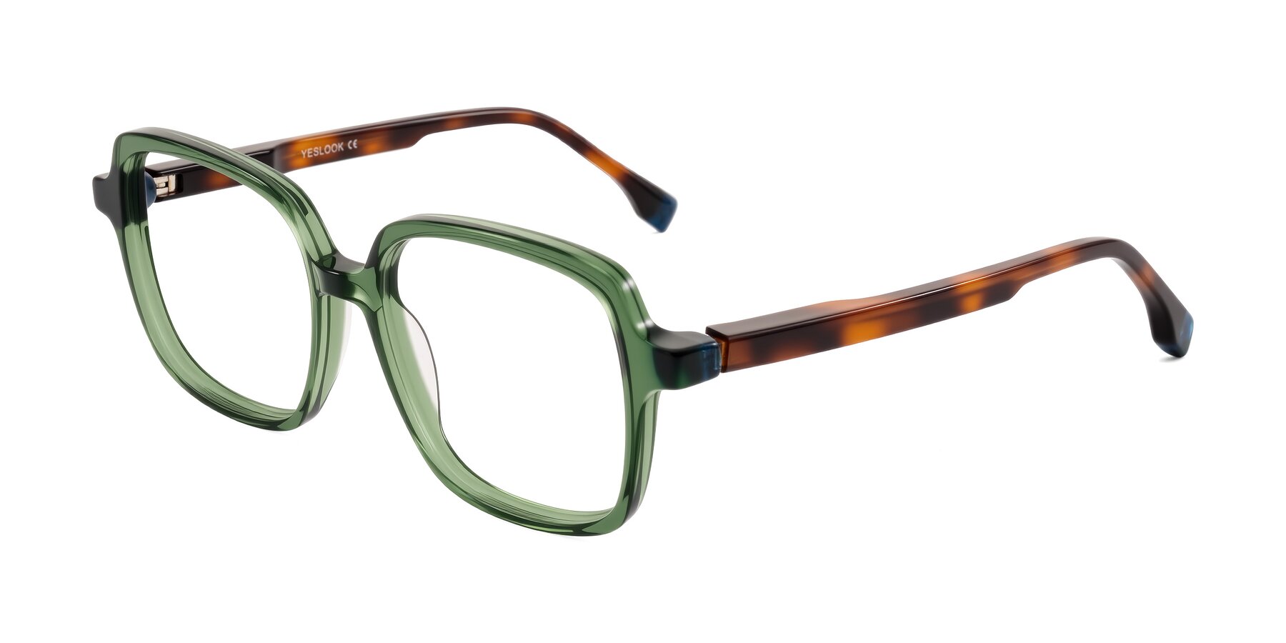 Angle of Huynh in Green/Tortoise with Clear Blue Light Blocking Lenses