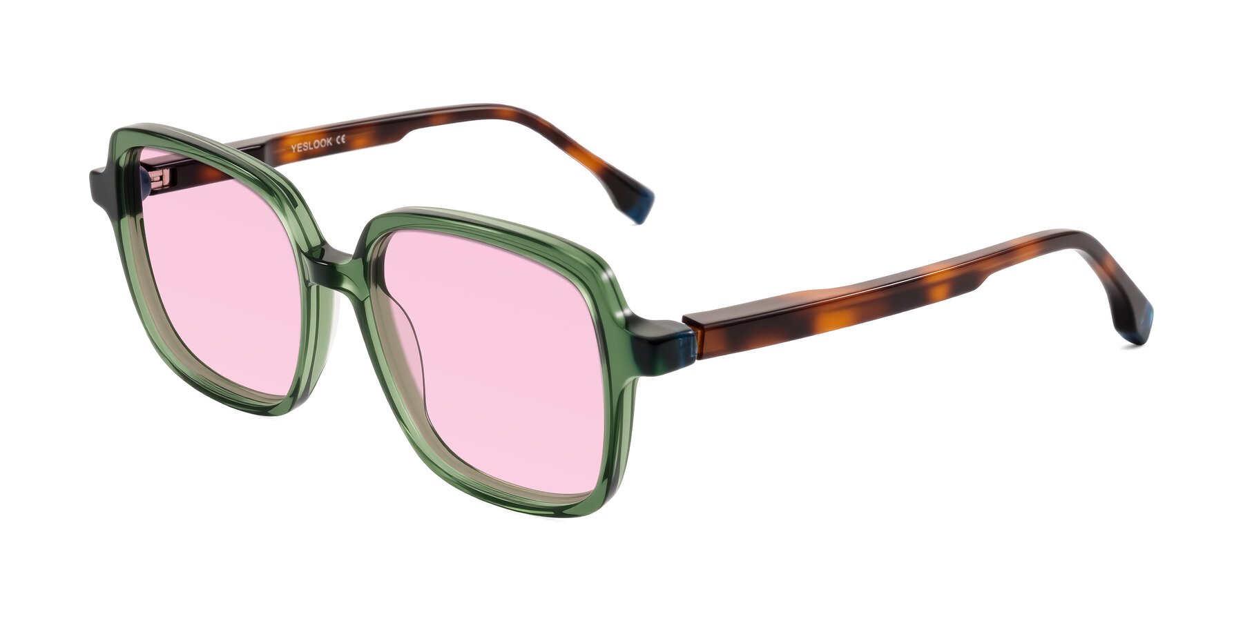 Angle of Huynh in Green/Tortoise with Light Pink Tinted Lenses