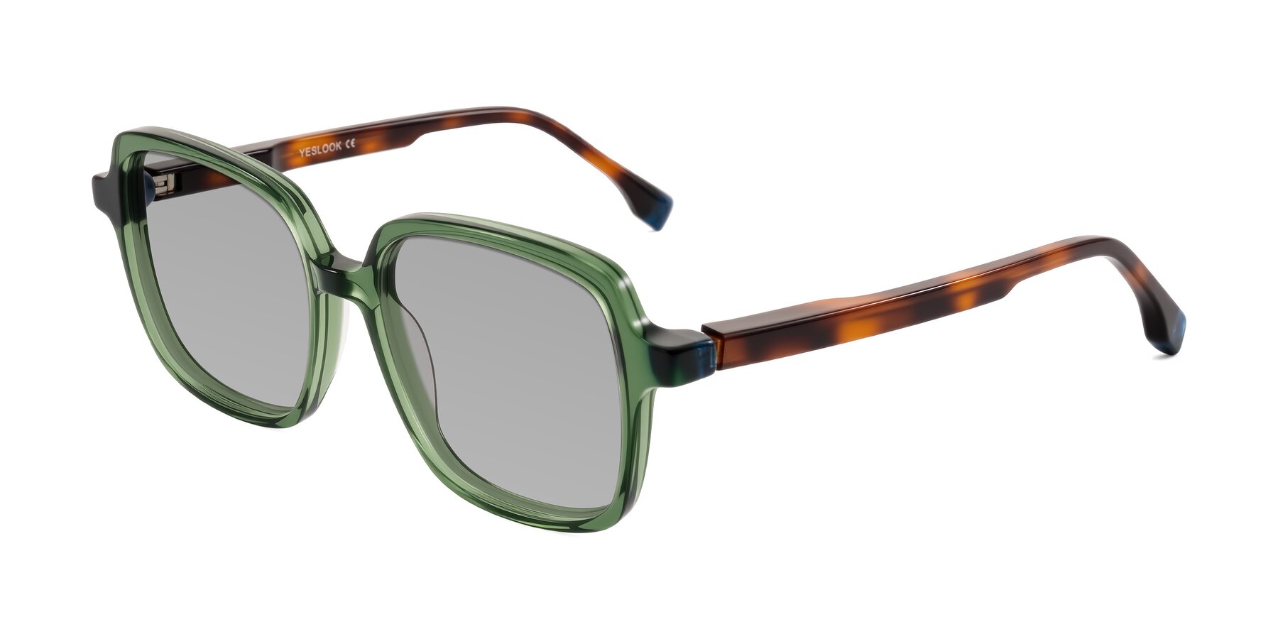 Angle of Huynh in Green/Tortoise with Light Gray Tinted Lenses
