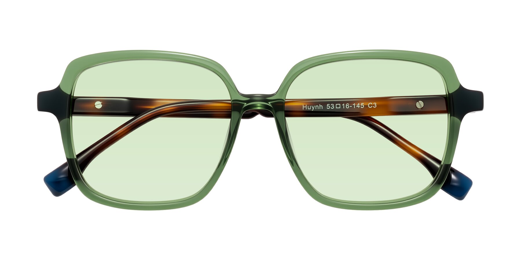 Folded Front of Huynh in Green/Tortoise with Light Green Tinted Lenses