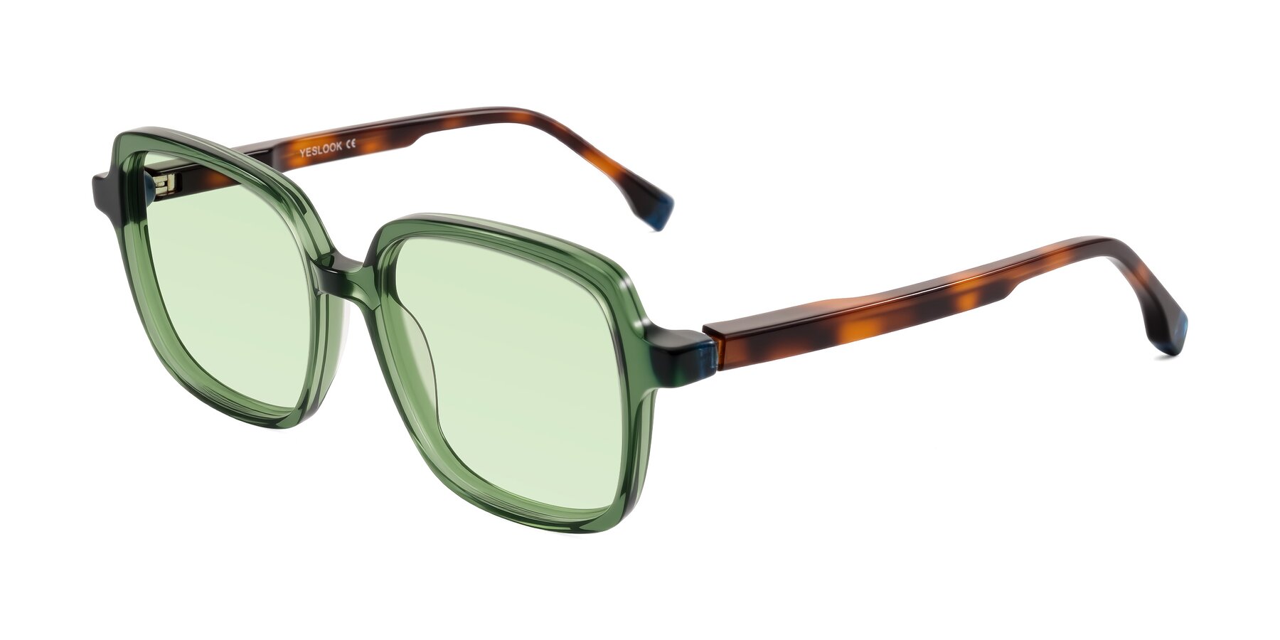 Angle of Huynh in Green/Tortoise with Light Green Tinted Lenses