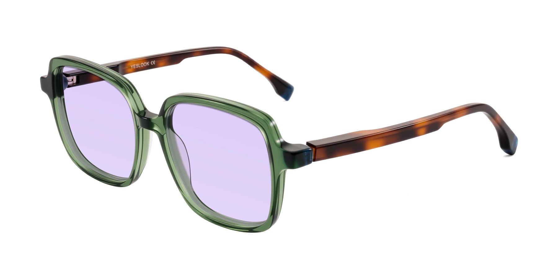 Angle of Huynh in Green/Tortoise with Light Purple Tinted Lenses