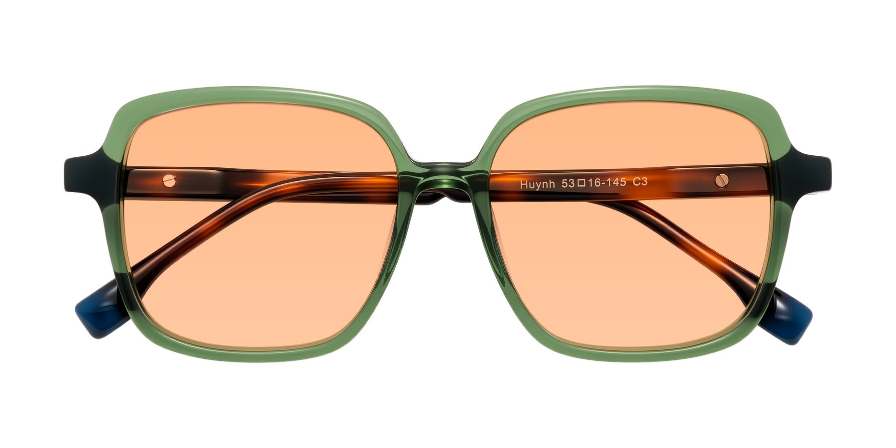 Folded Front of Huynh in Green/Tortoise with Light Orange Tinted Lenses
