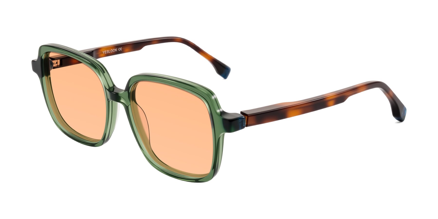 Angle of Huynh in Green/Tortoise with Light Orange Tinted Lenses