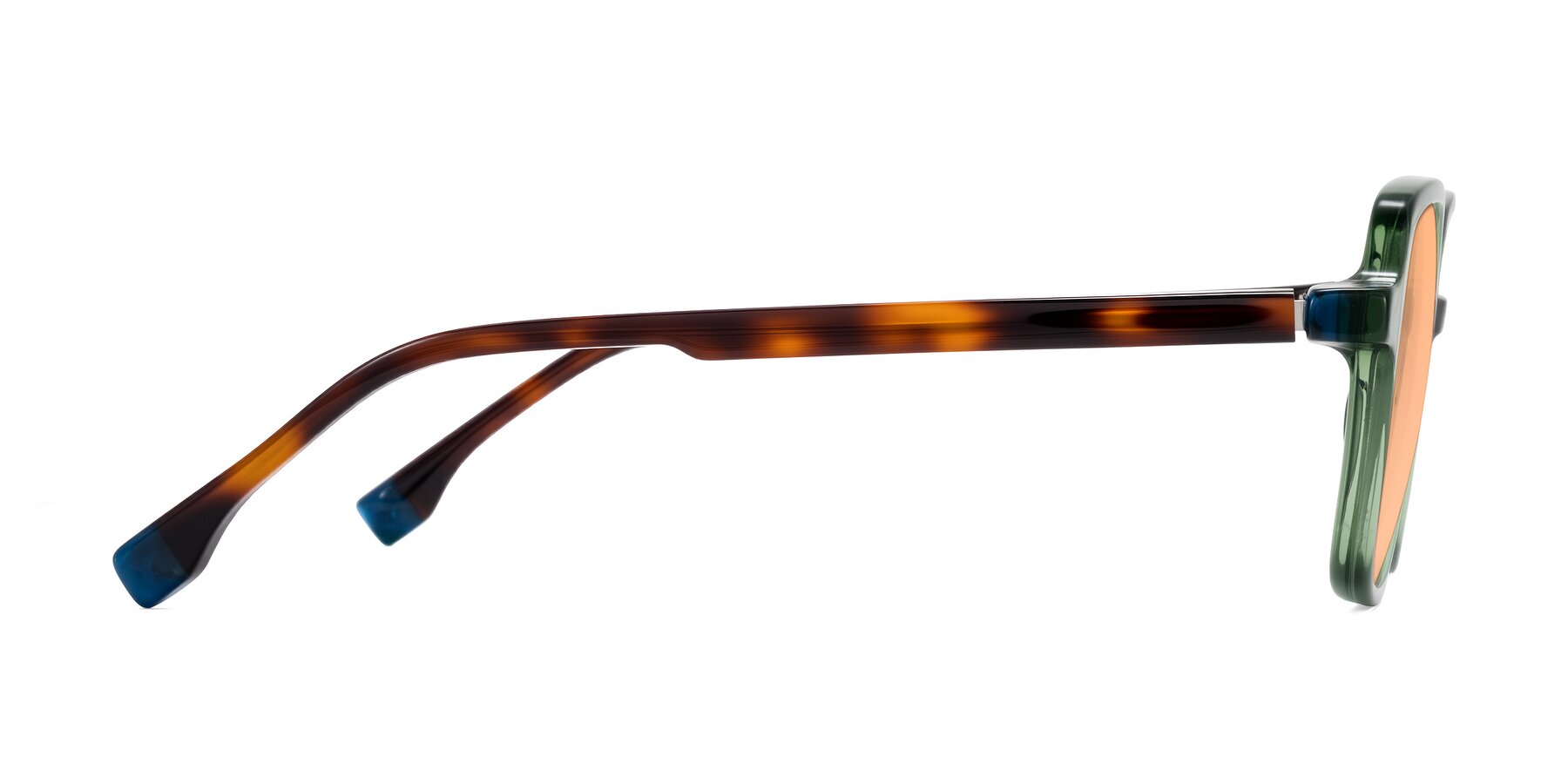 Side of Huynh in Green/Tortoise with Light Orange Tinted Lenses