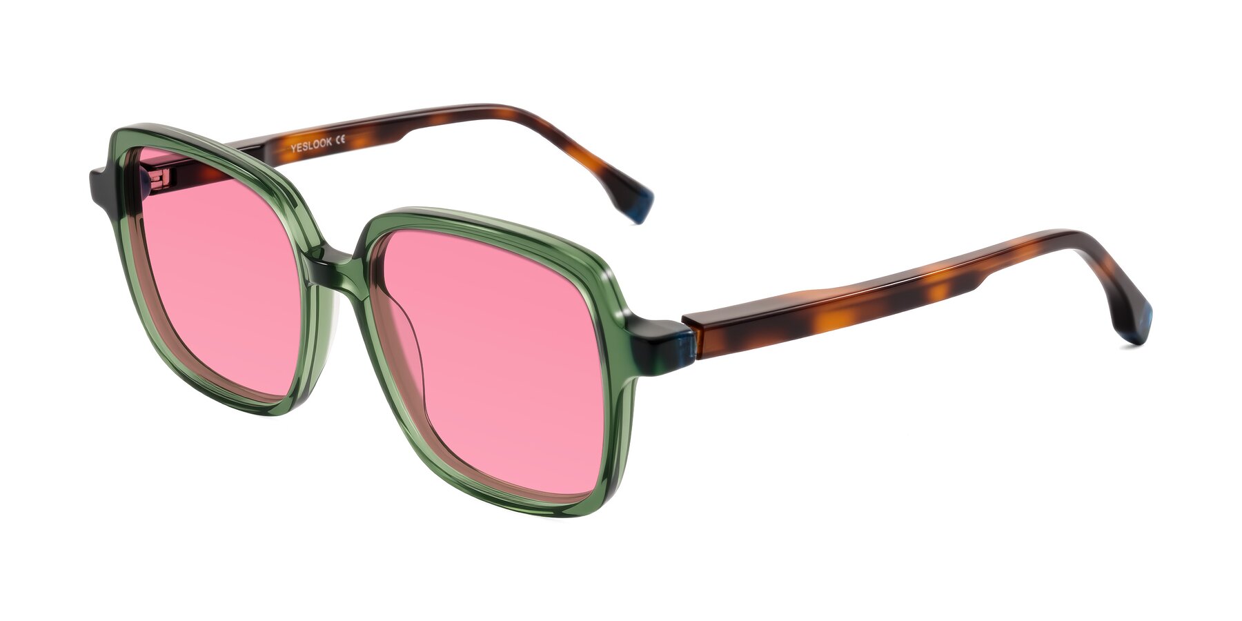 Angle of Huynh in Green/Tortoise with Pink Tinted Lenses