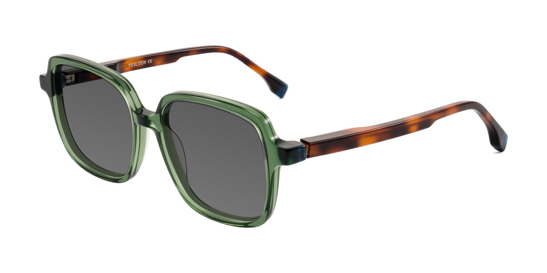 Angle of Huynh in Green/Tortoise with Medium Gray Tinted Lenses