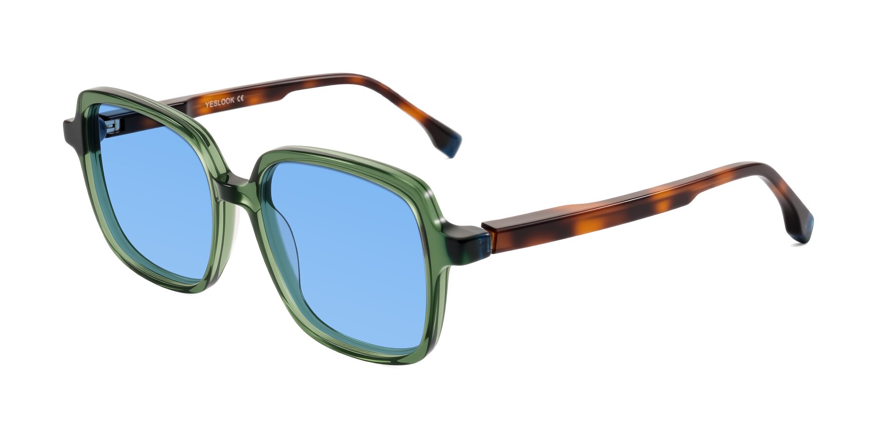 Angle of Huynh in Green/Tortoise with Medium Blue Tinted Lenses