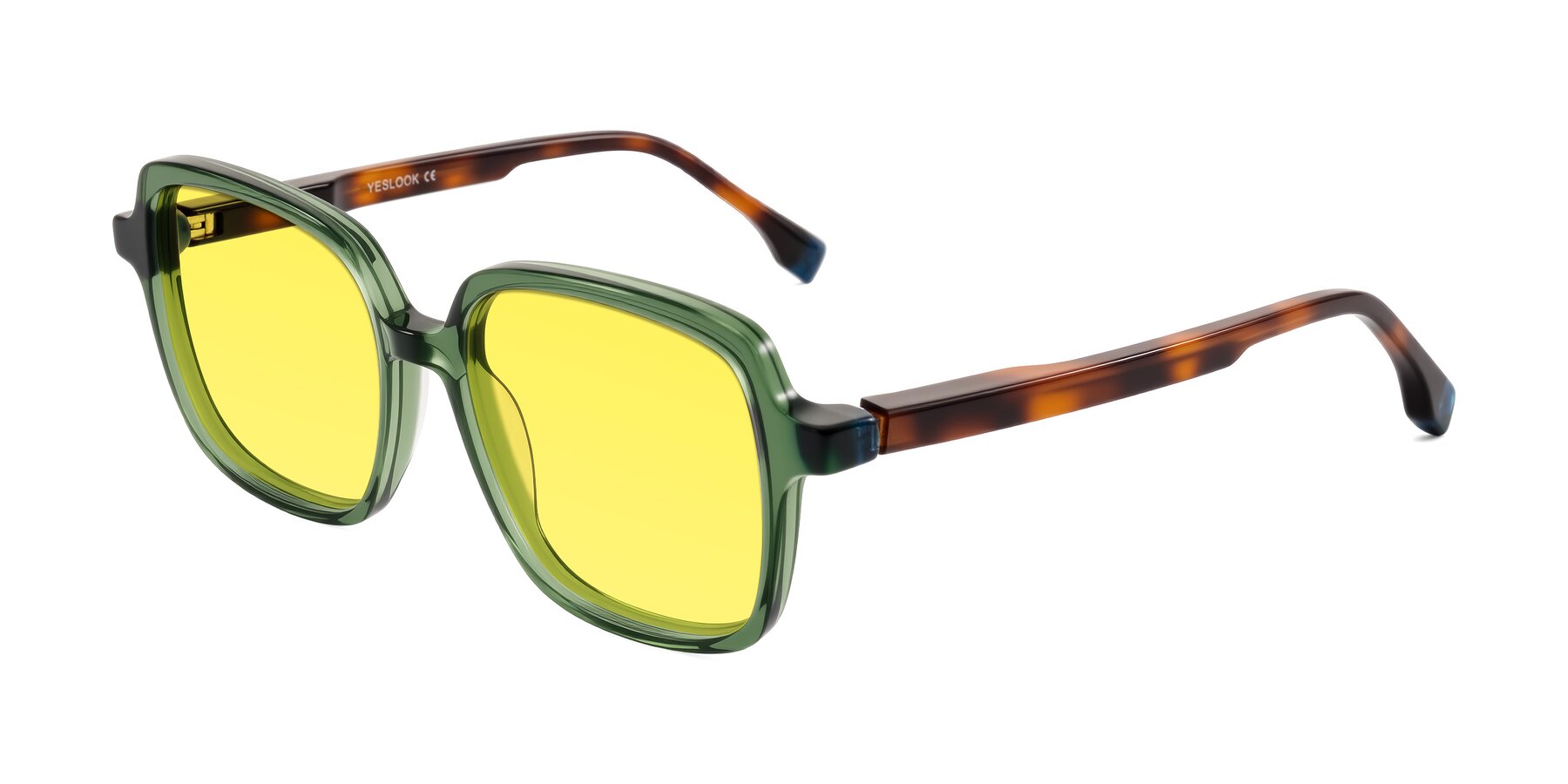 Angle of Huynh in Green/Tortoise with Medium Yellow Tinted Lenses