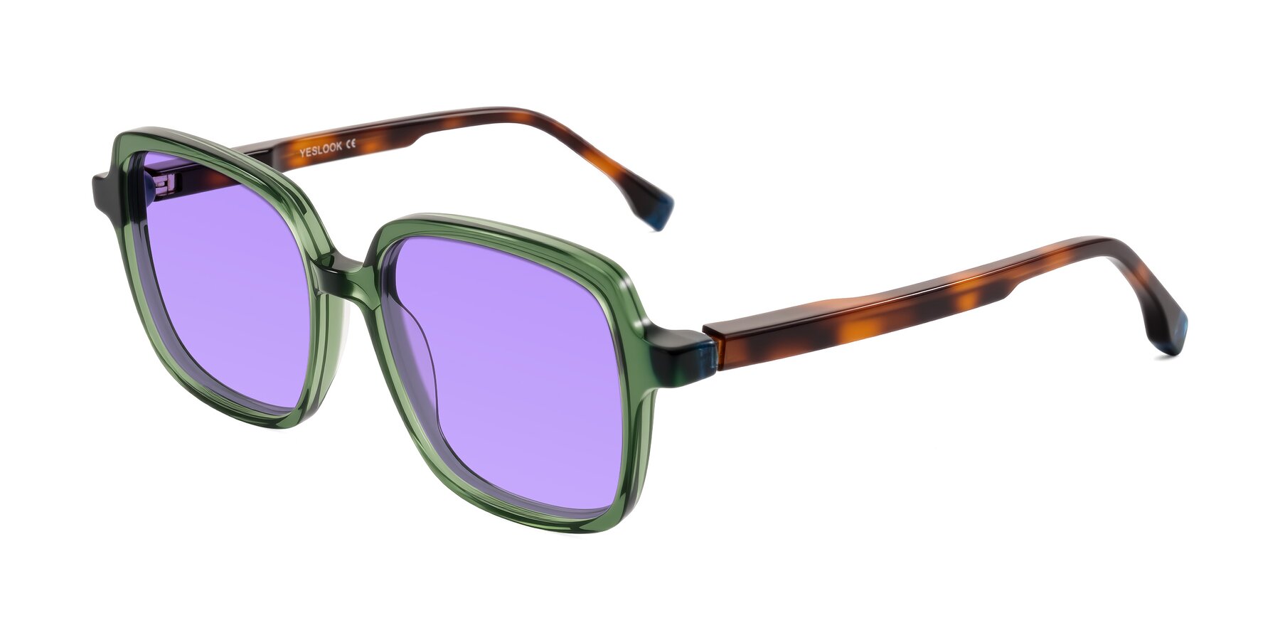 Angle of Huynh in Green/Tortoise with Medium Purple Tinted Lenses