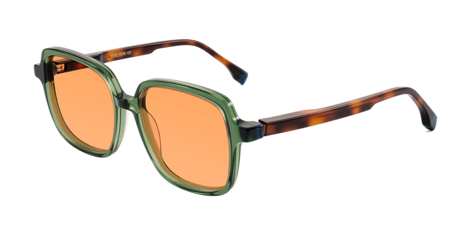 Angle of Huynh in Green/Tortoise with Medium Orange Tinted Lenses