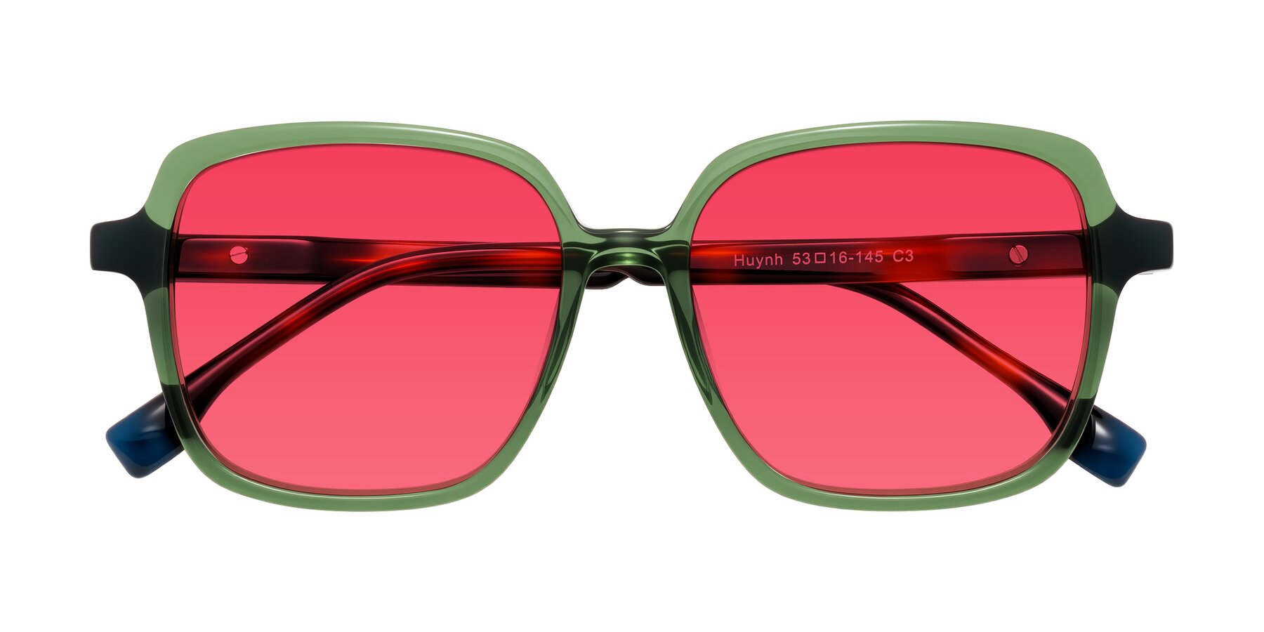 Folded Front of Huynh in Green/Tortoise with Red Tinted Lenses