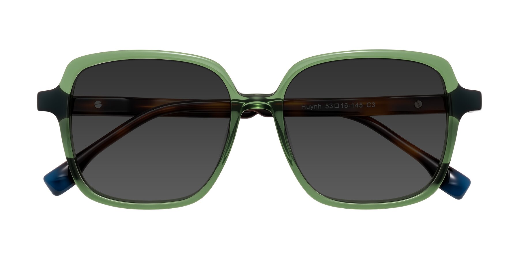 Folded Front of Huynh in Green/Tortoise with Gray Tinted Lenses