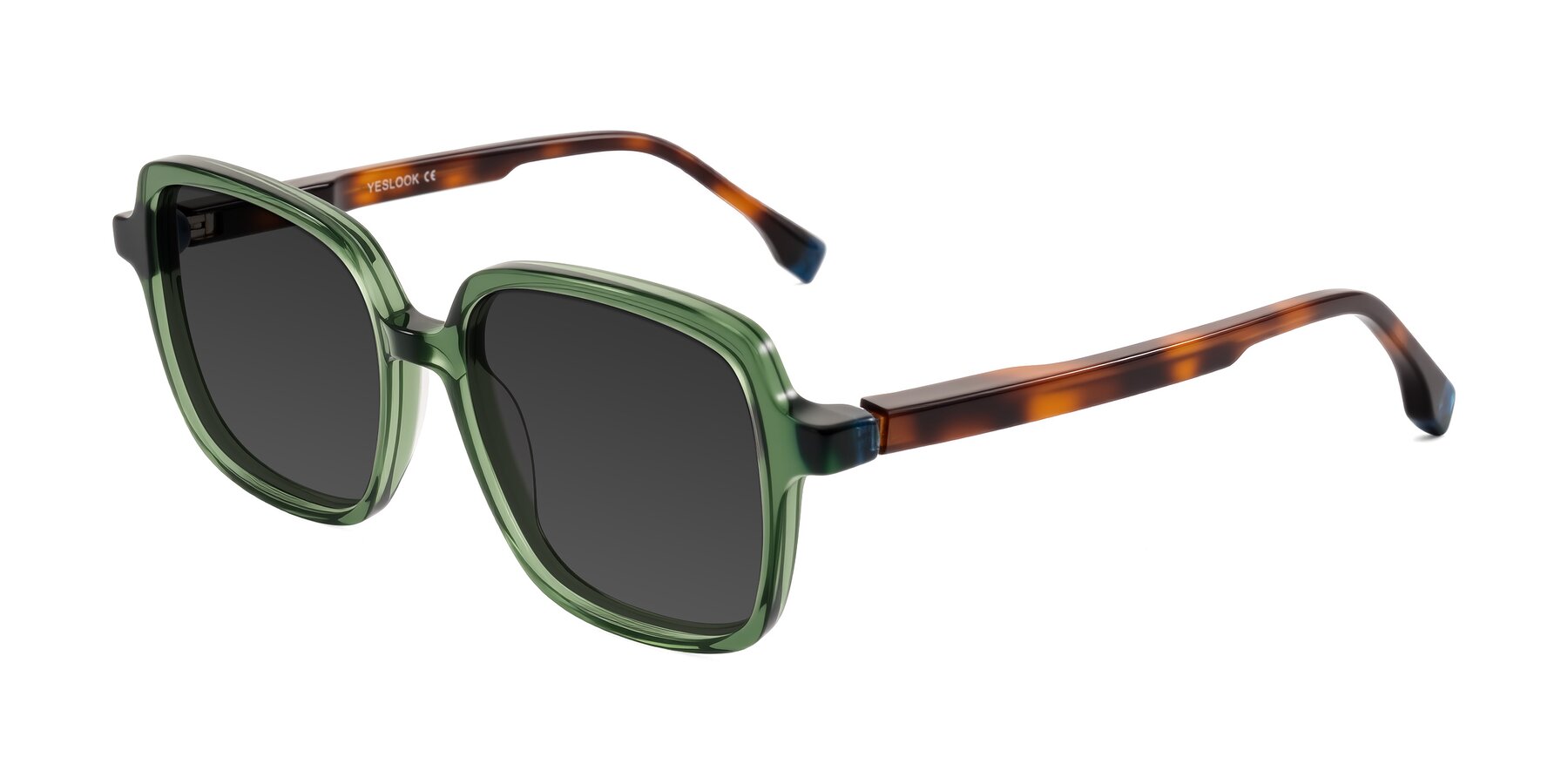 Angle of Huynh in Green/Tortoise with Gray Tinted Lenses