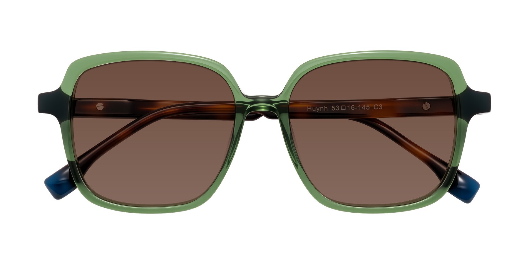 Folded Front of Huynh in Green/Tortoise with Brown Tinted Lenses