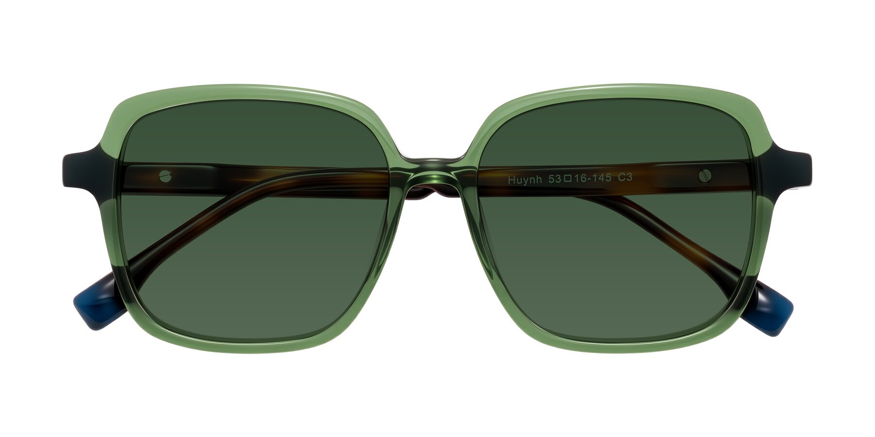 Folded Front of Huynh in Green/Tortoise with Green Tinted Lenses