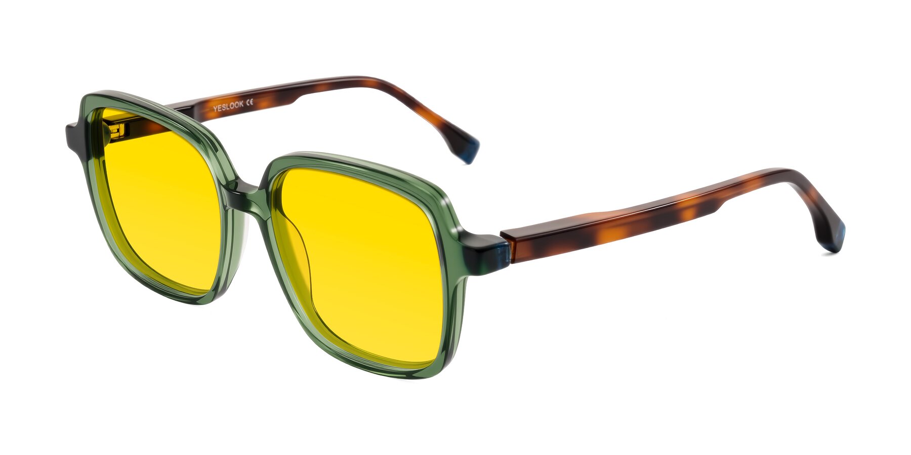 Angle of Huynh in Green/Tortoise with Yellow Tinted Lenses