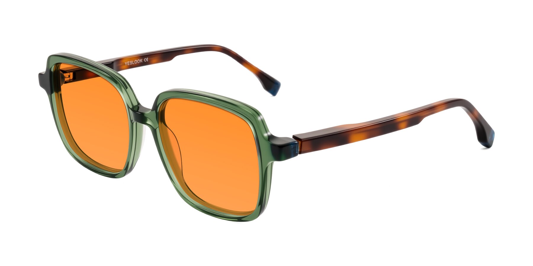 Angle of Huynh in Green/Tortoise with Orange Tinted Lenses