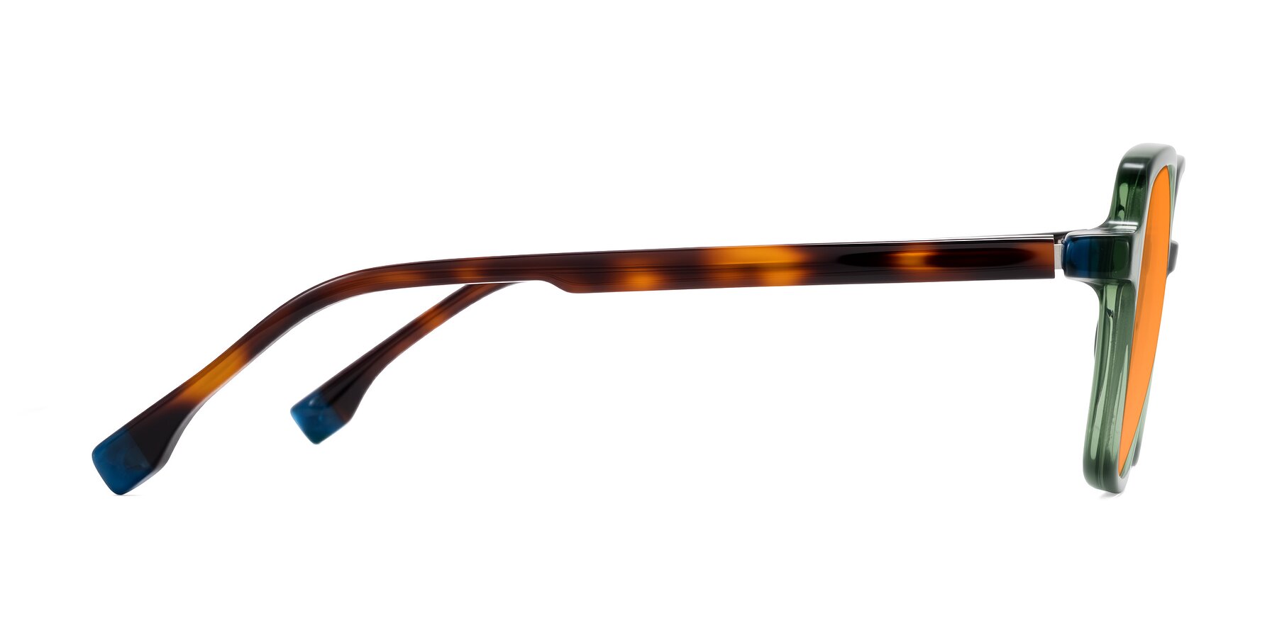 Side of Huynh in Green/Tortoise with Orange Tinted Lenses