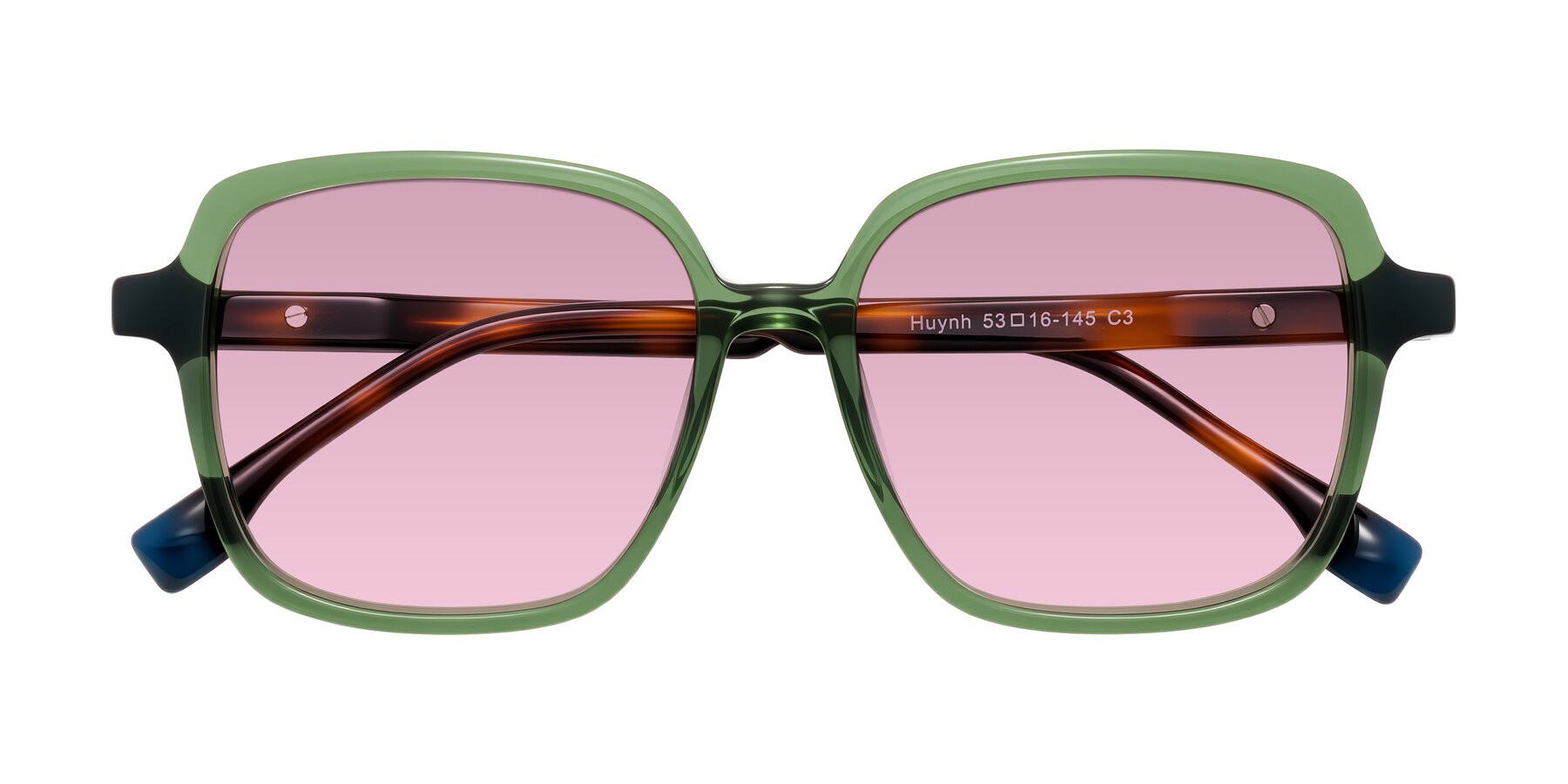 Folded Front of Huynh in Green/Tortoise with Light Wine Tinted Lenses
