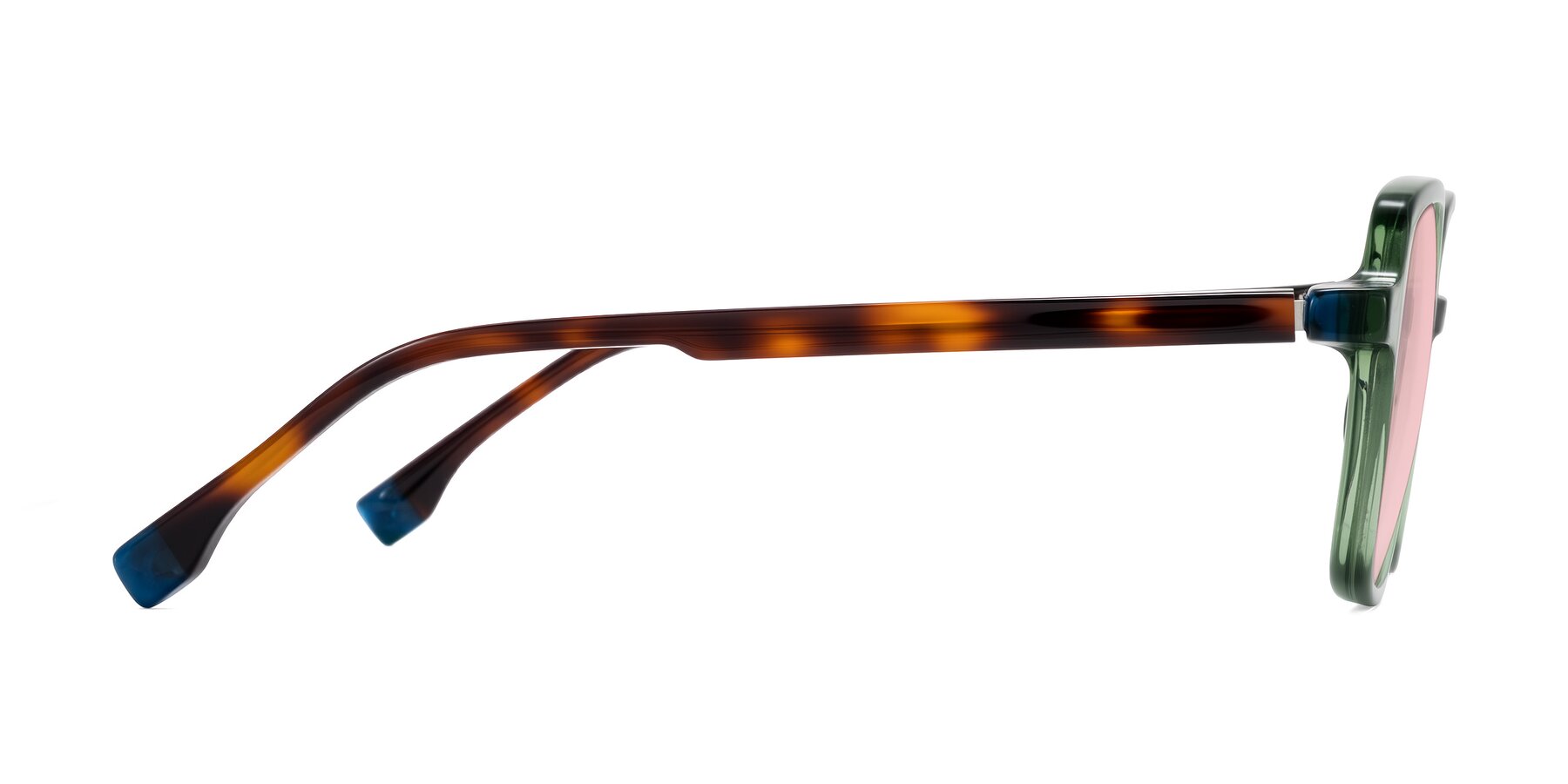 Side of Huynh in Green/Tortoise with Light Garnet Tinted Lenses