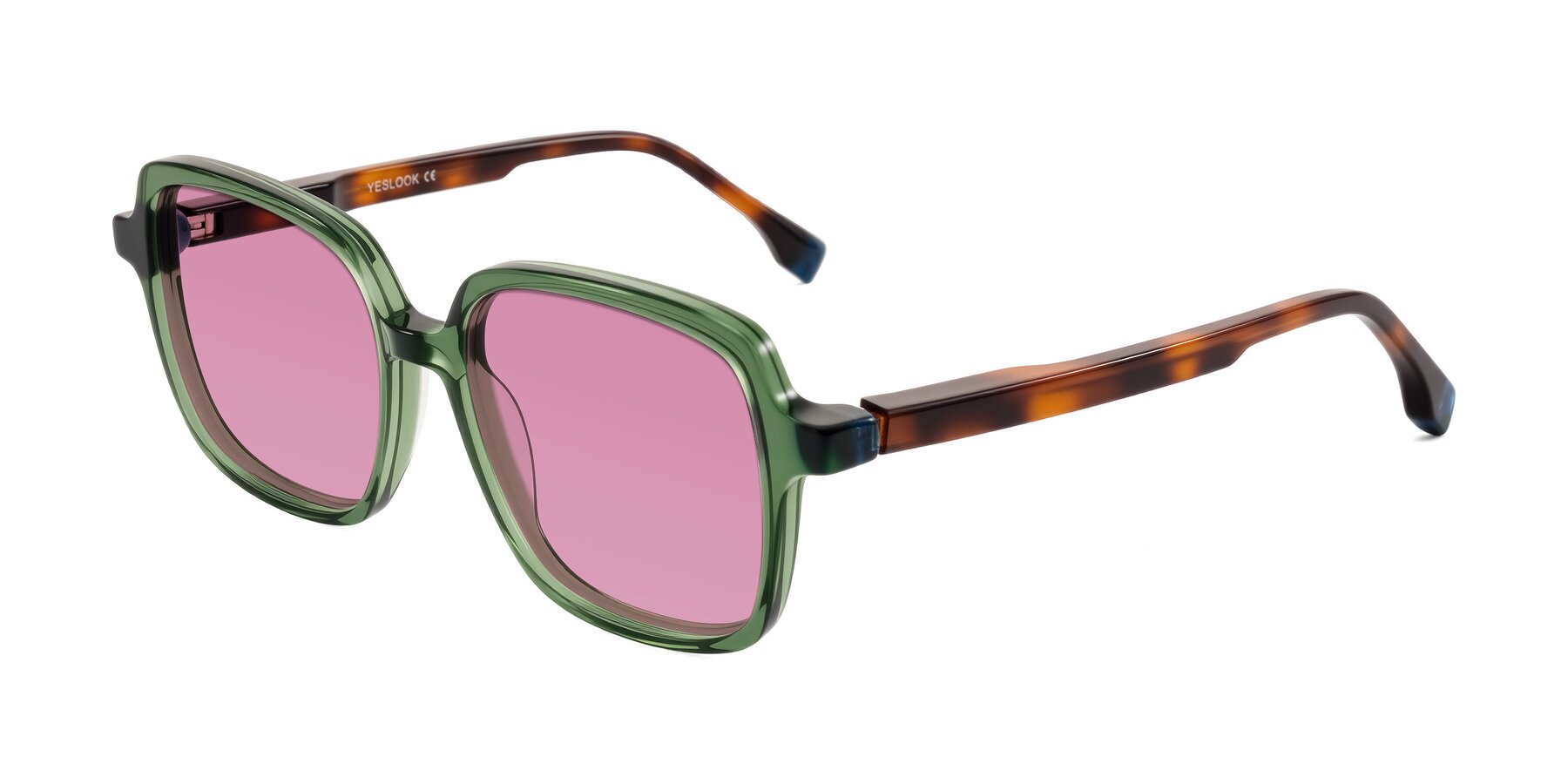 Angle of Huynh in Green/Tortoise with Medium Wine Tinted Lenses