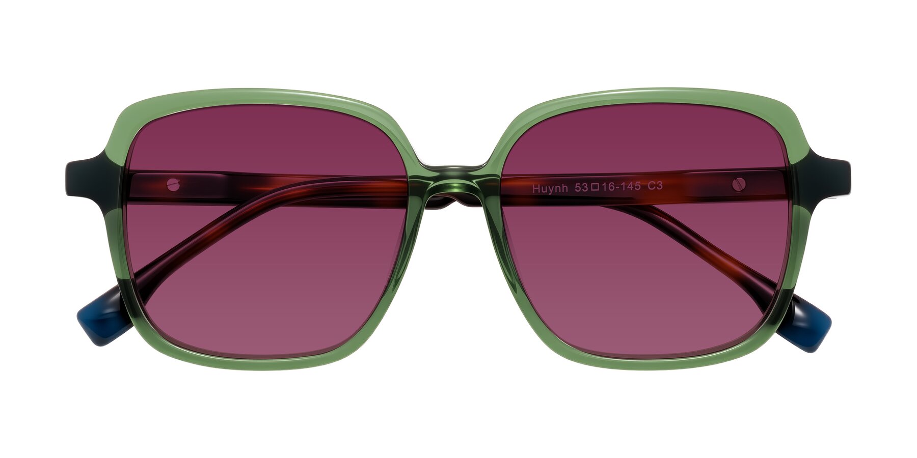Folded Front of Huynh in Green/Tortoise with Wine Tinted Lenses