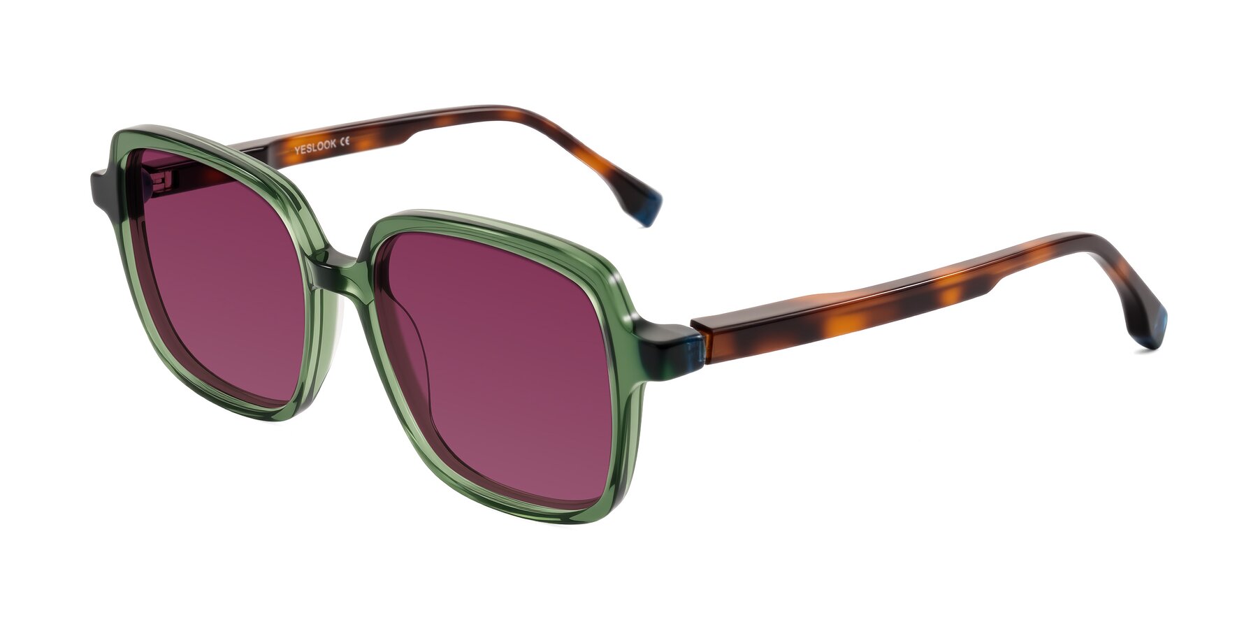 Angle of Huynh in Green/Tortoise with Wine Tinted Lenses