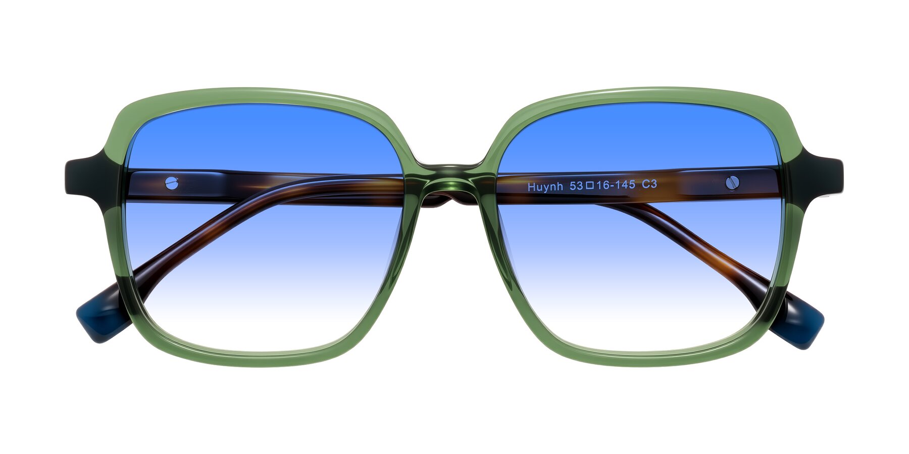Folded Front of Huynh in Green/Tortoise with Blue Gradient Lenses