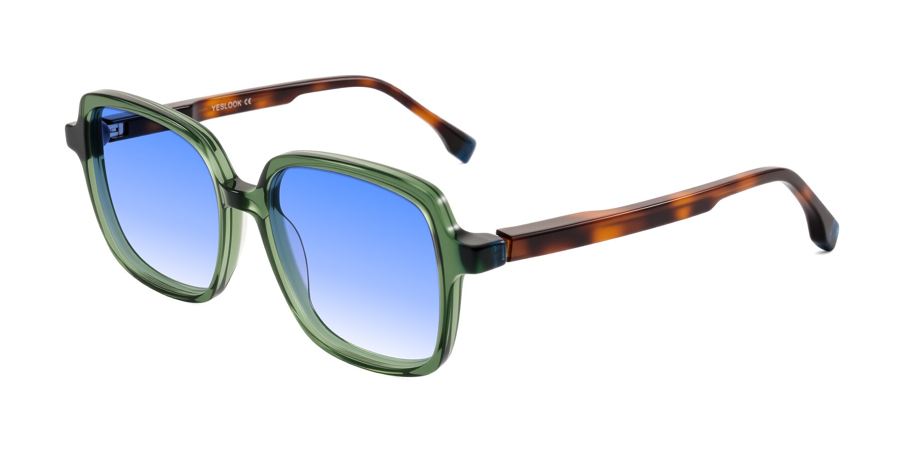 Angle of Huynh in Green/Tortoise with Blue Gradient Lenses