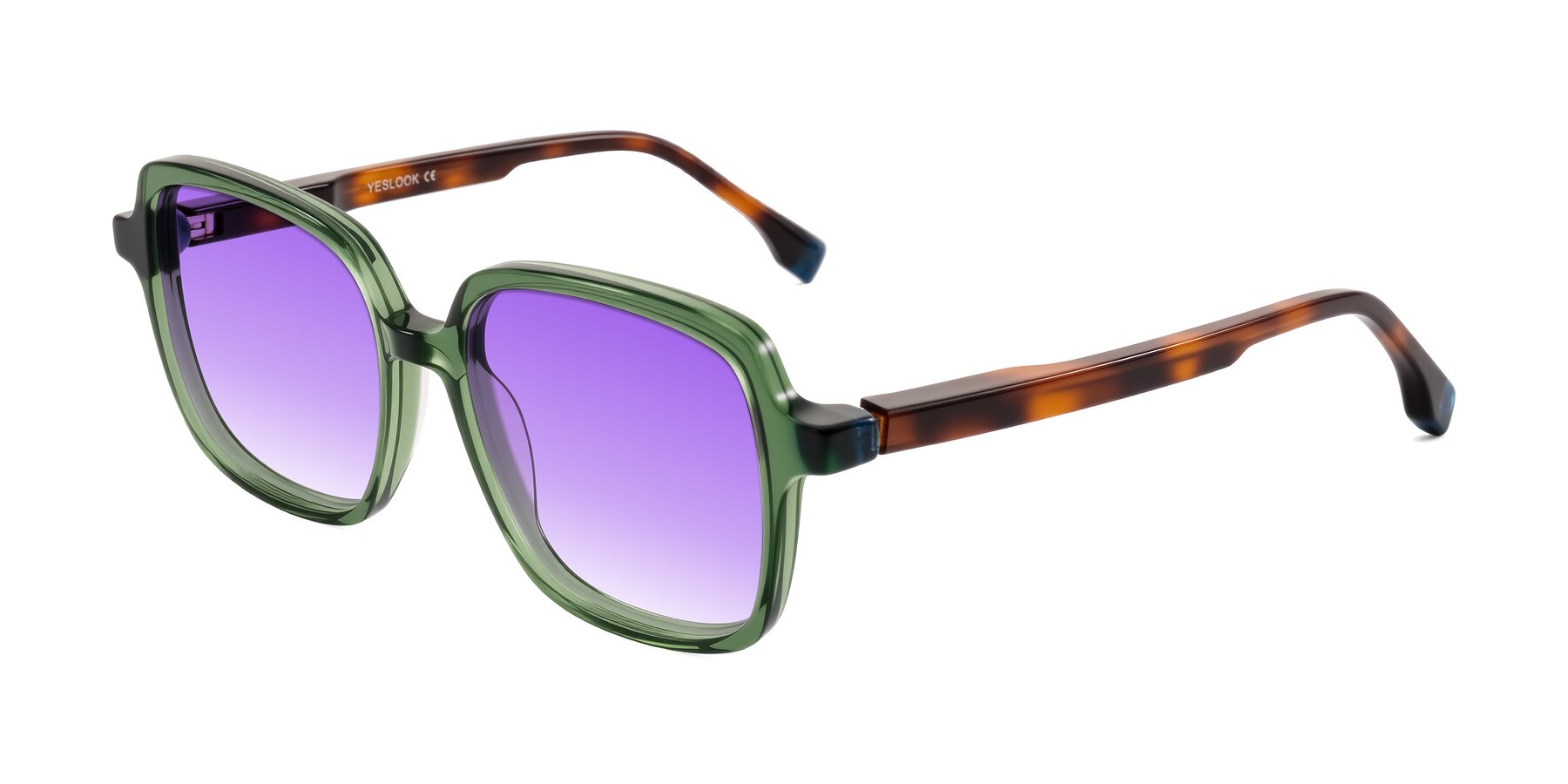 Angle of Huynh in Green/Tortoise with Purple Gradient Lenses
