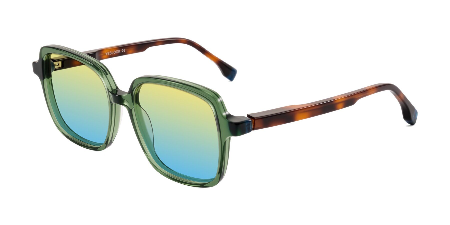 Angle of Huynh in Green/Tortoise with Yellow / Blue Gradient Lenses